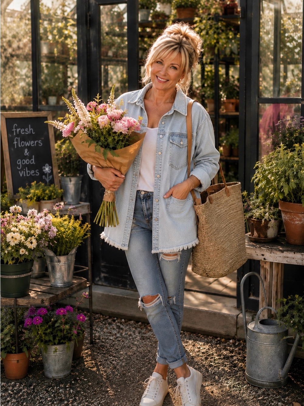 Classic Light Blue Distressed Women’s Denim Jacket -Casual-Walmart